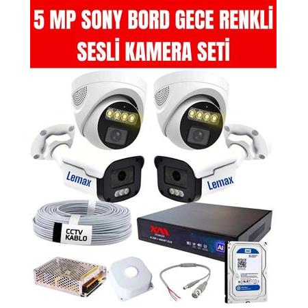 4 Kameralı 5MP Gece Renkli, Sesli, Araç Ve Yüz Tanımalı Kamera Seti